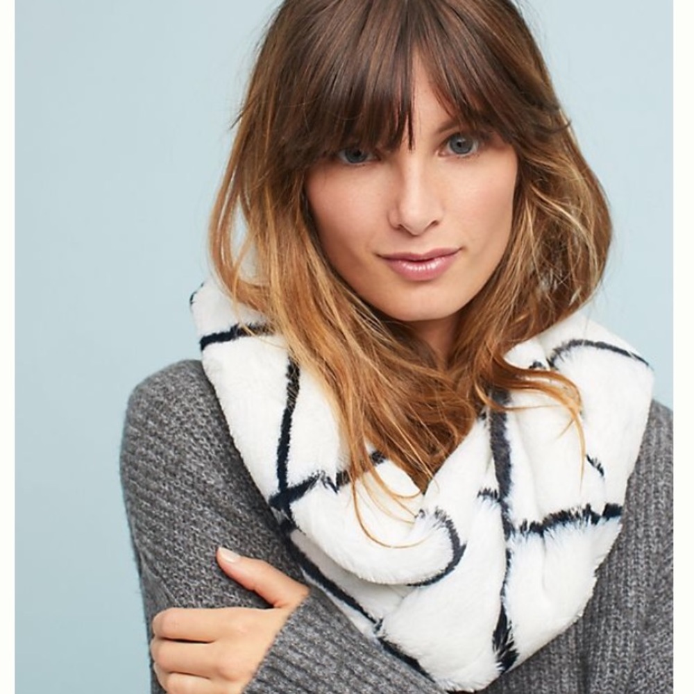 Anthropologie Windowpane Faux Fur Cowlneck Scarf